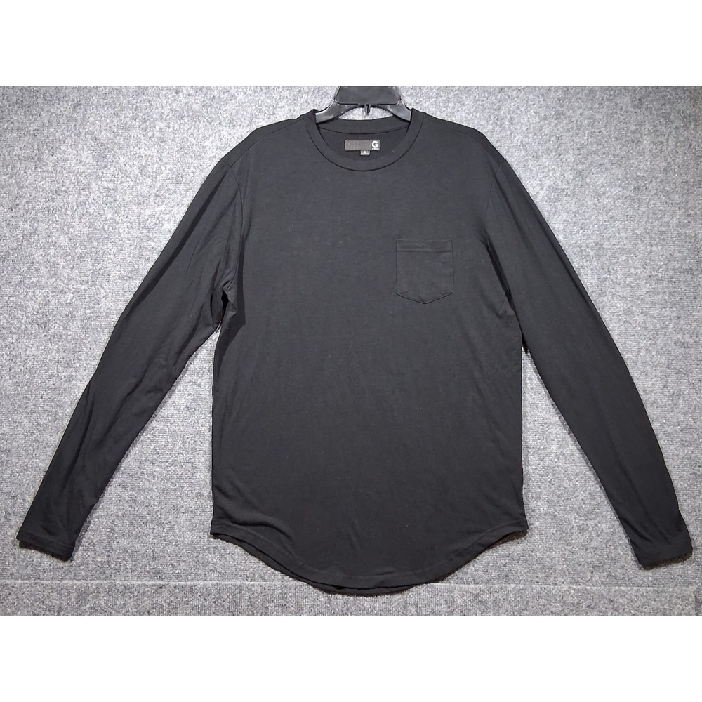 Kinetix Mens Long Sleeve Pocket T-Shirt Black Curved Hem Crew Neck Size L